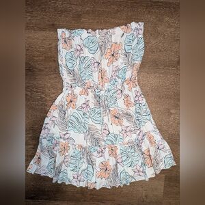 Ocean Drive Tropical Leaf Print srapless Mini Dress (Beach Cover Up)